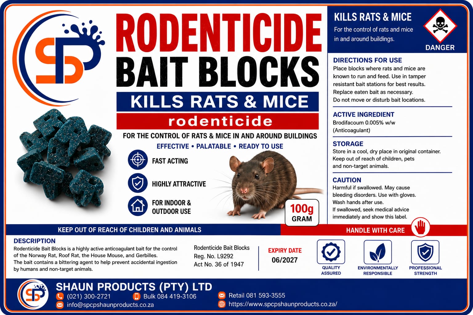 Rodenticide Rodex Bait Blocks 100g